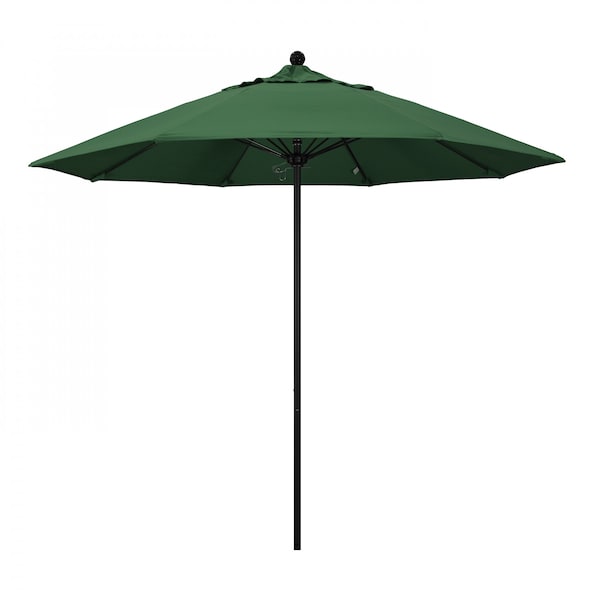 California Umbrella 9' Black Aluminum Market Patio Umbrella, Olefin Hunter Green 194061335574 - main